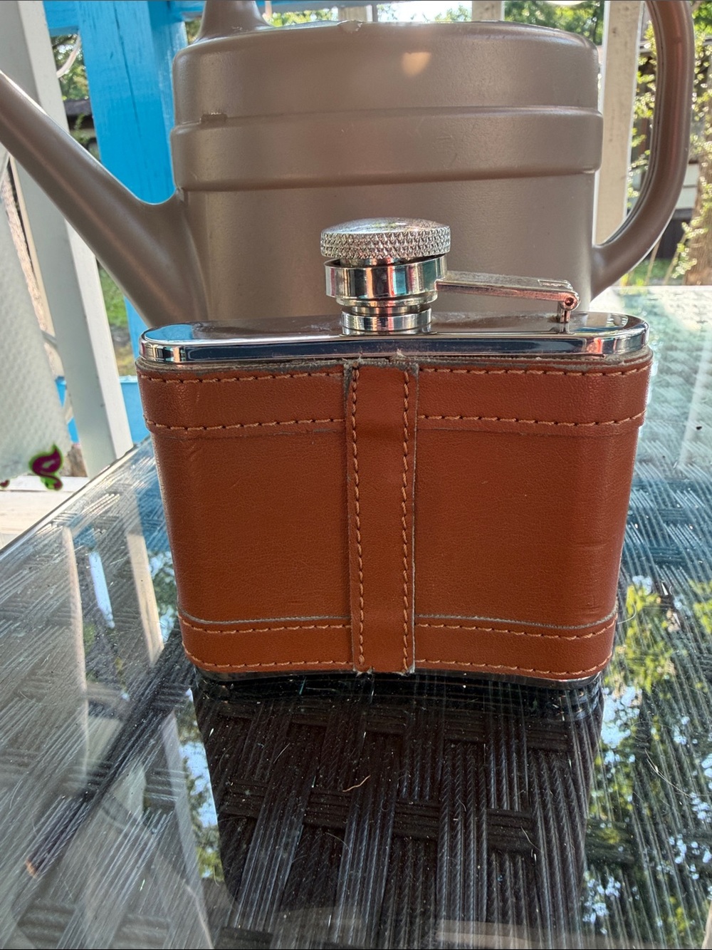Brown Leather-Wrap Stainless Flask - Picture 2 of 4